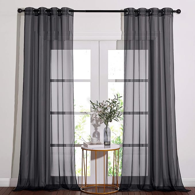 NICETOWN Black Sheer Curtains 90 inches Long, Grommet Voile Textured Hazy Sheer by NICETOWN