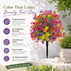 22 Inch Artificial Flowers and Shrubs with Stakes for Outdoors, 4 Colors Mix, 165 Blooms Per Stem, Vibrant Color & No Fade, Heavy‑Duty Stakes for Yard Lawn Patio All‑Season Decor (2Pcs)