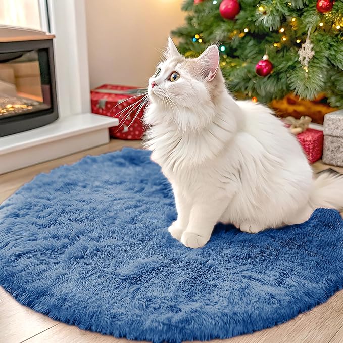 OLANLY Blue Round Rugs for Bedroom by OLANLY