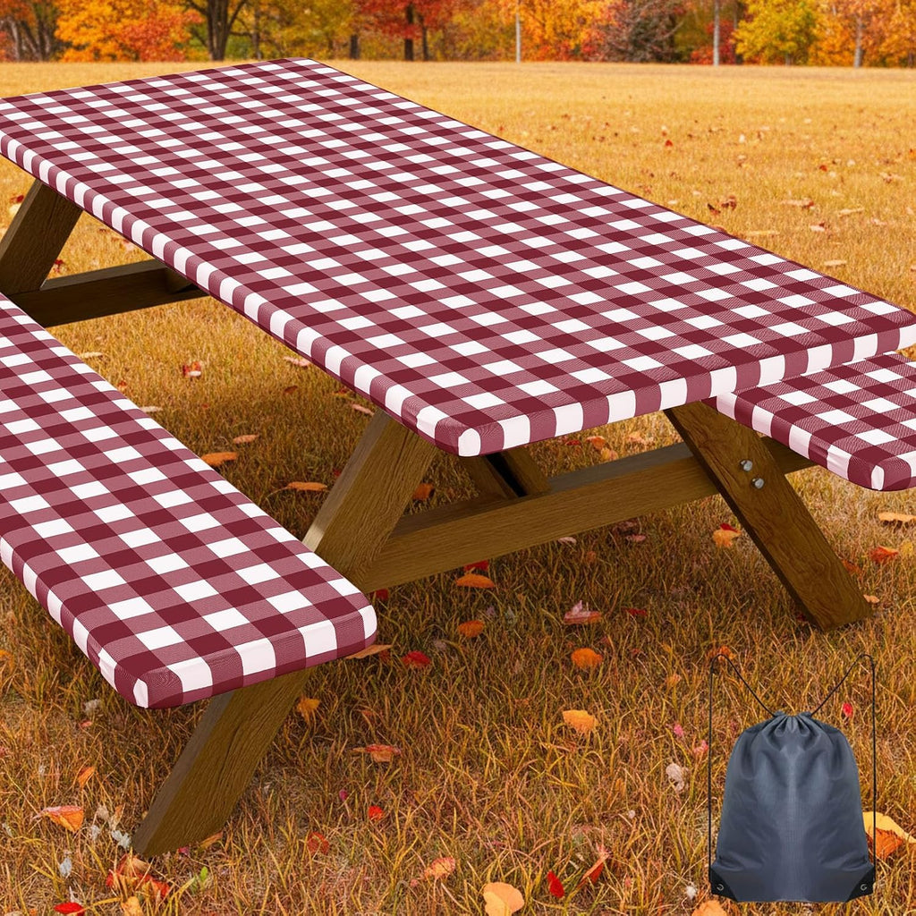 Smiry 6FT Picnic Table Cover with Bench Covers, Elastic Fitted Tablecloth