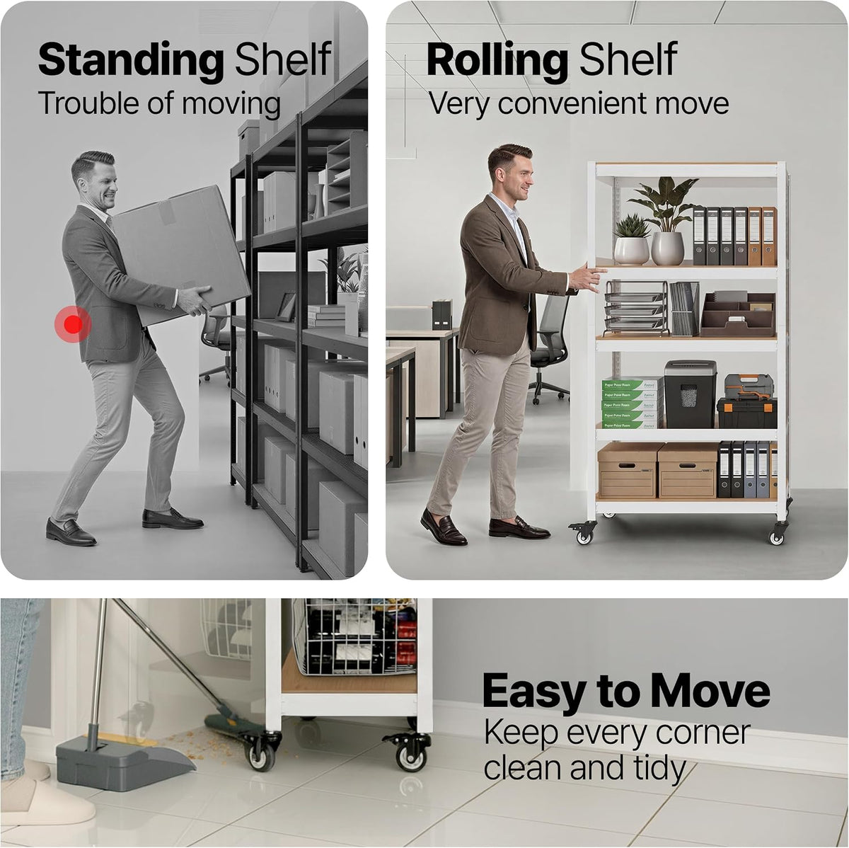 House White 24.4" W 5 Tier Rolling Storage Shelves Metal Cart