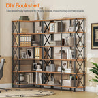 HOOBRO Corner Bookshelf, 6-Tier L-Shaped Bookcase, Industrial Open Display Shelf Tall Storage Organizer, Vertical Storage Rack, for Living Room, Home Office, Rustic Brown and Black BF61SJ01
