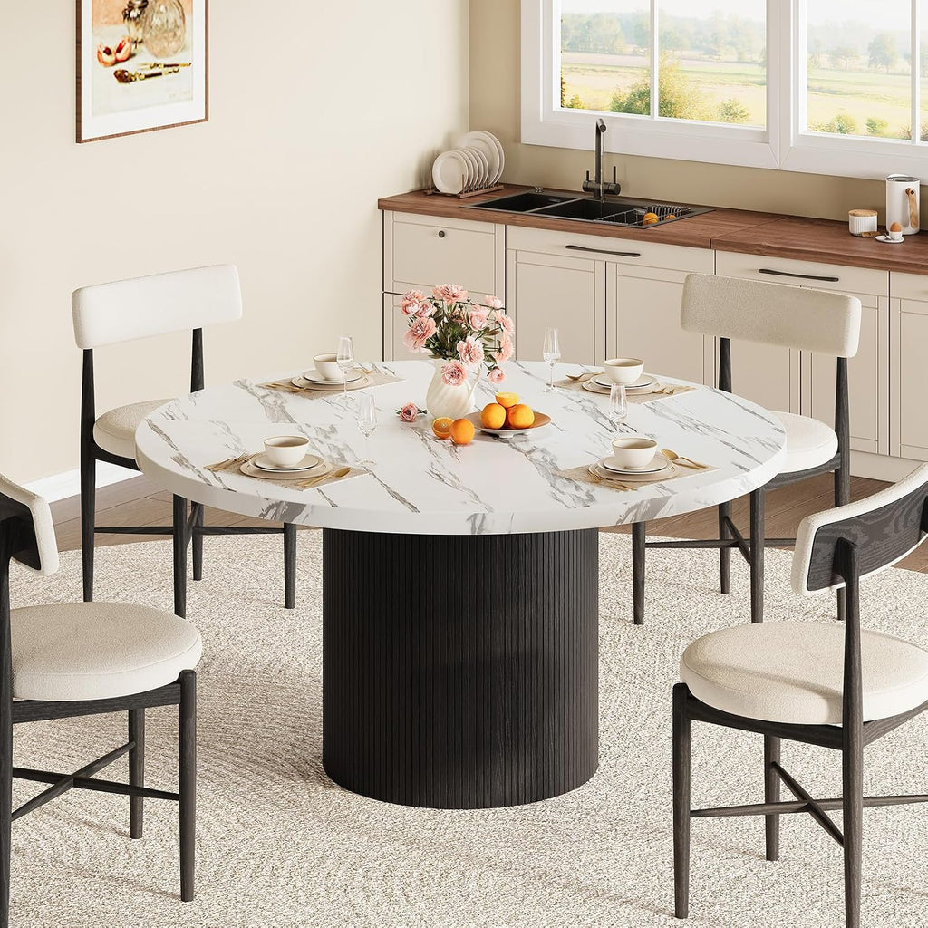 ComfyCorner 47" Round Dining Table, Circle Fluted Kitchen Table Only Marble