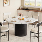 ComfyCorner 47" Round Dining Table, Circle Fluted Kitchen Table Only Marble