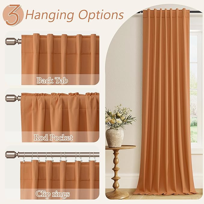 Guken Orange 100% Blackout Linen Curtains 108 Inch Length 2 Panels Set - Image 7