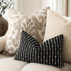 Foindtower Boho Striped Boucle Lumbar Throw Pillow Covers 12x20 Inch Black
