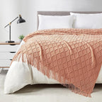 BOURINA Orange Throw Blanket 50 x70 Inches Jacquard Argyle Throw Textured Solid by BOURINA
