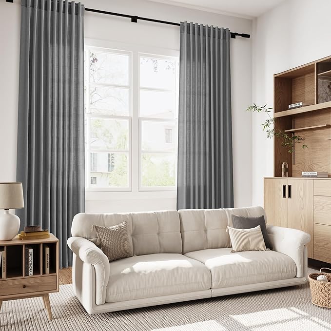 Nanspring Blazer Grey Curtain Linen Blend Light Filtering Back Tab Curtains 108 - Image 7
