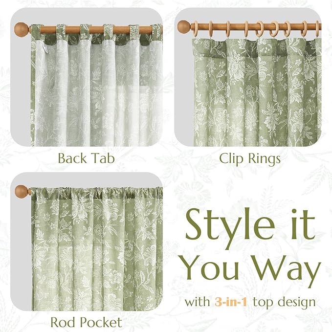 jinchan Linen Floral Curtains for Living Room - Image 6