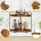 2-Tier Corner Bathroom Counter Organizer, Larger, Acacia Wood