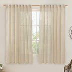 LAMIT Linen Curtains 63 Inch for Bedroom, Light Filtering Neutral Semi Sheer by LAMIT