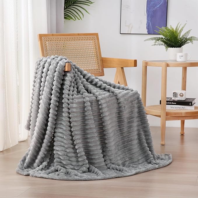 Grey Fleece Throw Blanket 60”×80” by linecooo
