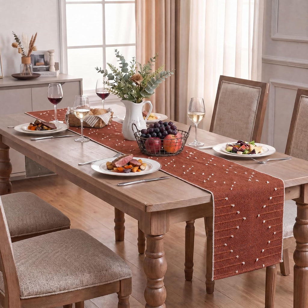Artoid Mode Caramel Farmhouse Rustic Cotton Woven Table Runner, Seasonal Fall Holiday Kitchen Dining Table Decoration for Home Party Decor 12x72 Inch