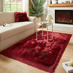 AMTOVO Faux Fur Sheepskin Rug for Living Room, 4 x 6 ft Burgundy Fluffy Area - Image 7