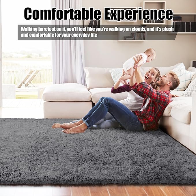Shag Area Rug for Bedroom 4x6, Deep Grey Fluffy Area Rugs for Living Room - Image 3