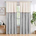 ASPMIZ Cotton Linen Kitchen Valance Curtains, Boho Rustic Button Linen Valances for Windows Farmhouse, Black with Grey Stripe Valance Window Topper Treatment Window Valances for Bathroom, 52 x 18 Inch