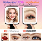 GOMIPURU Magnifying Travel Mirror with Light, 30X/1X Double-Sided Magnifying Mirror with 3 Color Lights, Brightness Adjustable, Foldable Handheld Makeup Mirrors Portable for Travel and Desktop, Dark