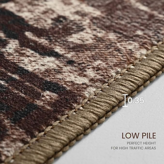 Area Rug 4x6 Brown Rug Washable Boho Rugs Non Slip Low Pile Abstract Coffee - Image 7