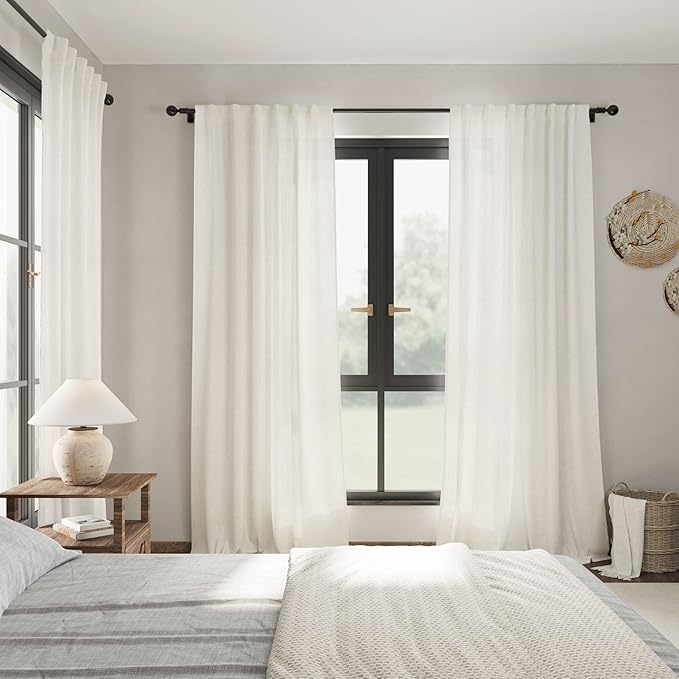 2 Panels Set Cream Linen Curtains 108 inches Long - Image 7