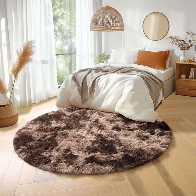 Amdrebio Tie-Dyed Brown Round Circle Rugs 5Ft - Image 3