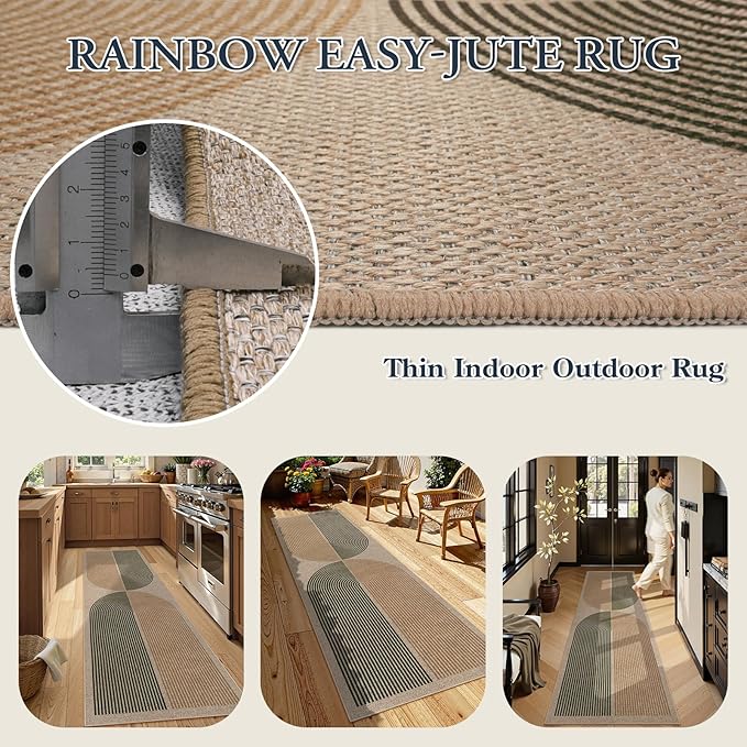 Lahome Enfys Modern Rainbow Easy Jute Rug, 2x8 Hallway Runner Washable Rugs - Image 4
