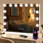 Ratsamee Vanity Mirror with Lights, 22" x 17", 360° Rotation Base, White