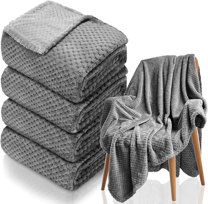 4 Pack Fleece Throw Blankets 50x60 Inches by Tewloss