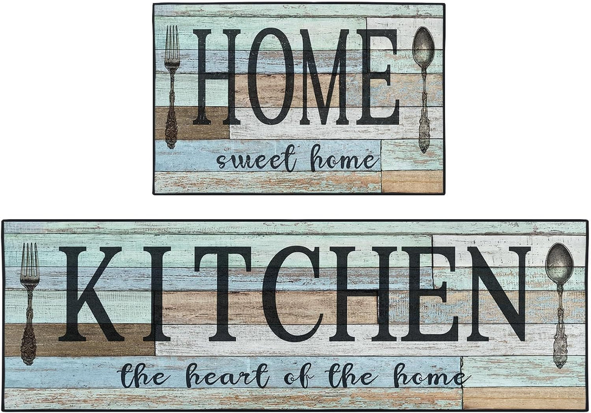 Kitchen Rugs Set of 2 Non Slip WashableVintage Wood Heart
