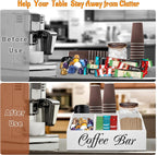 ugiftt Coffee Station Organizer for Counter, Wood Coffee Pods Holder Storage Basket, Tea Condiment Storage Organizer, Rustic Wood Bar Decor for Accessories