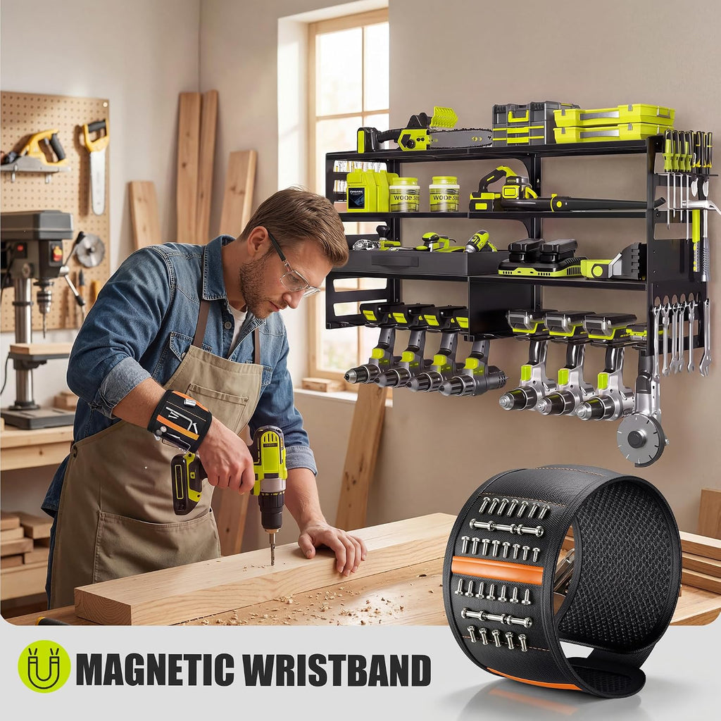 Gotega Large Power Tool Organizer Wall Mount with Charging Station, Black