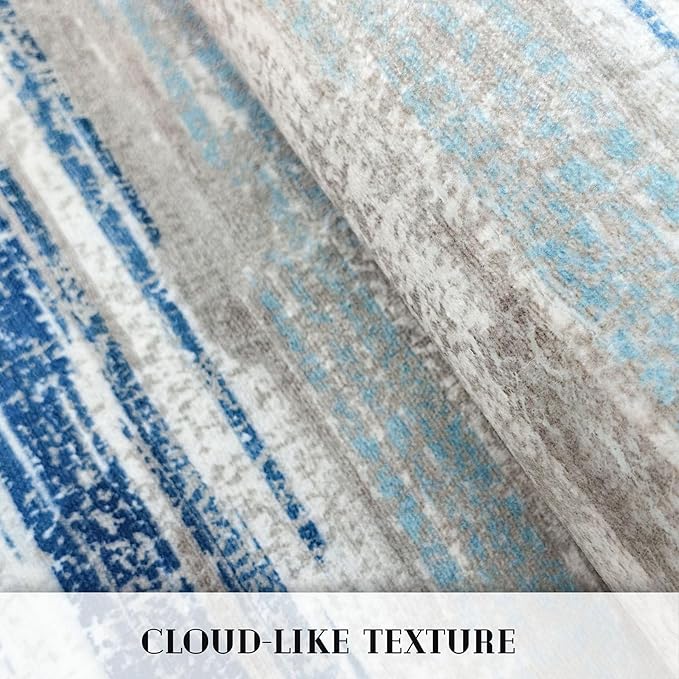 Lansny Modern Abstract Bedroom Runner Rug 2x7, Non-Slip Soft Thin Faux Wool Mat - Image 8