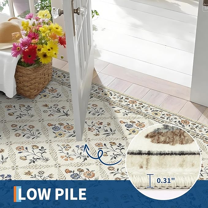 6x9 Machine Washable Area Rugs for Living Room Floral Stain Resistant Soft - Image 7