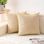 Pack of 2 Corduroy Decorative Throw Pillow Covers 24x24 InchSoft Striped Pillow by Unknown