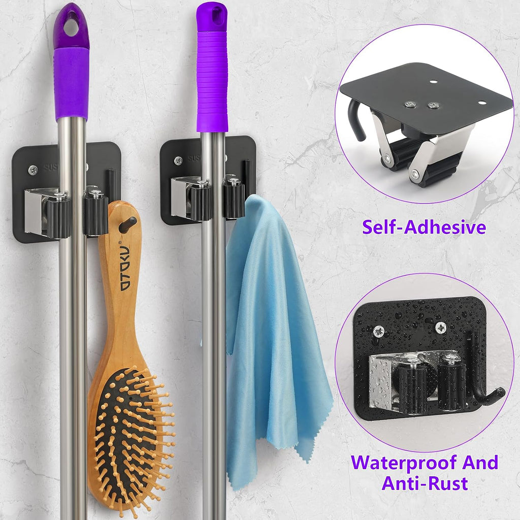 Broom Holder Wall Mount Rack, 304 Stainless Steel Mop and Tool Organizer