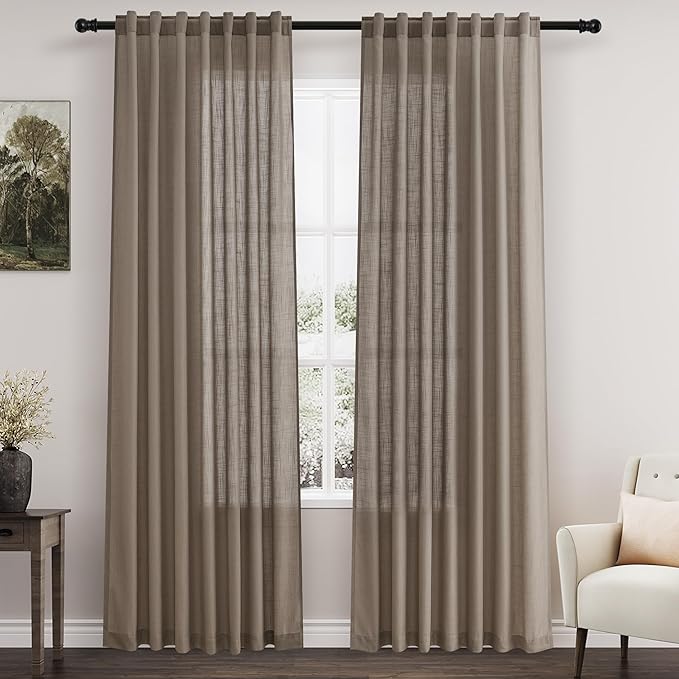Dark Taupe Linen Curtains 84 Inches Long by Nanspring