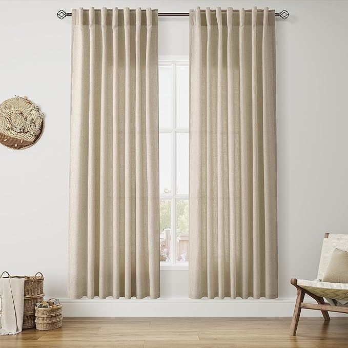 Taupe Burlywood Linen Curtains 80 Inch Length by Nanspring