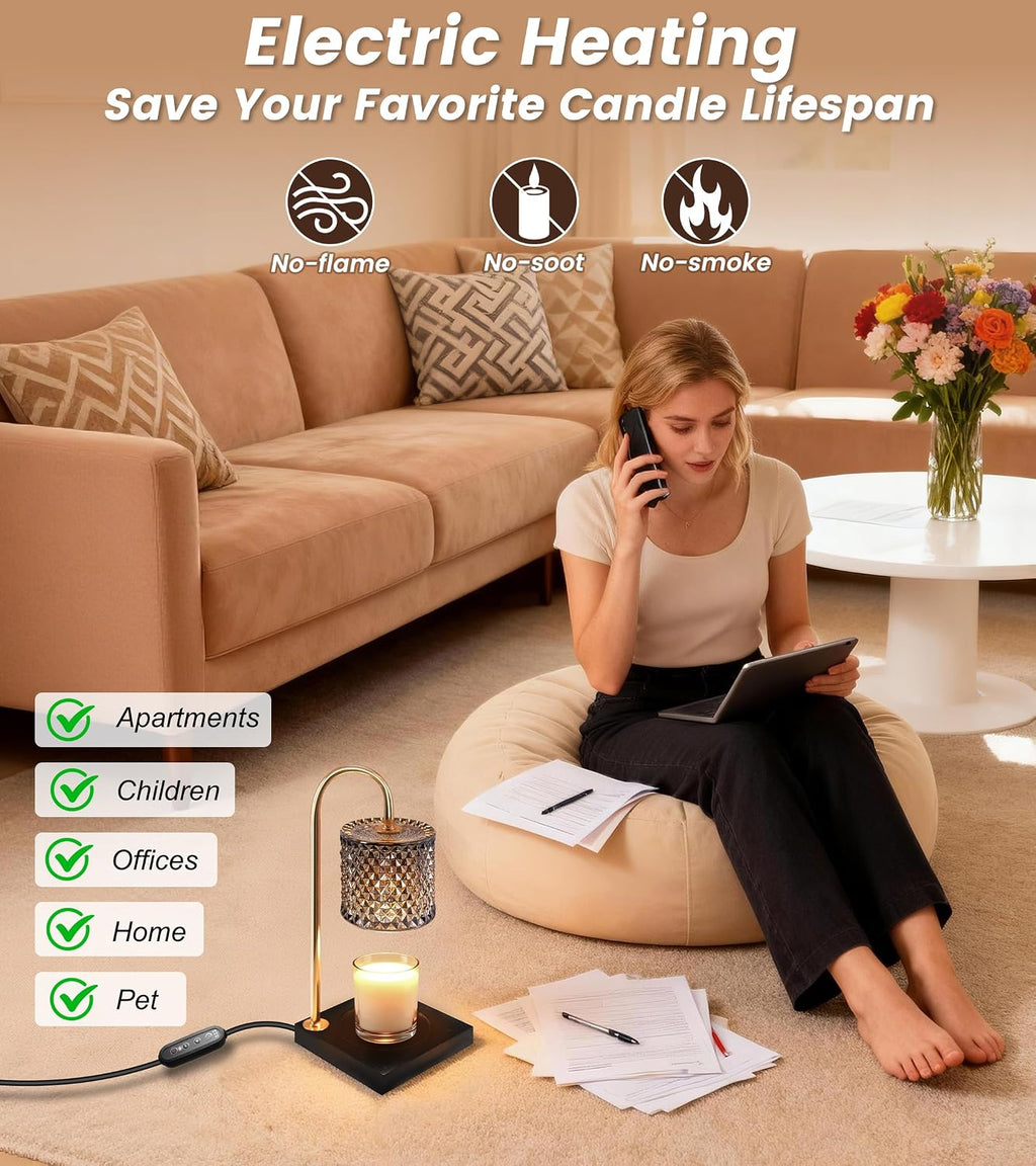 TigQiang Elegant Black Candle Warmer Lamp with Timer, Decor Gifts for Women