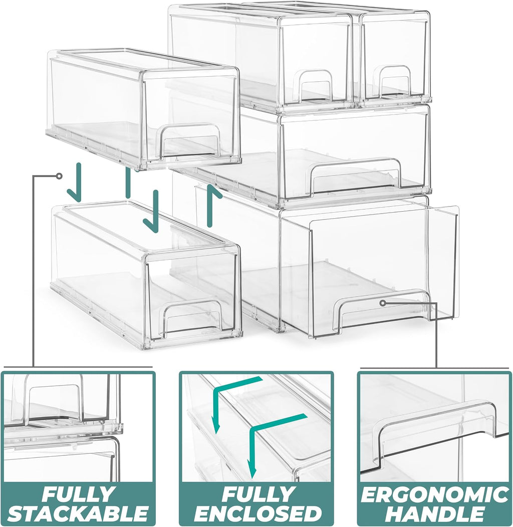 Sorbus Clear Stackable Storage Drawers with Handles (1 Medium + 2 Small)