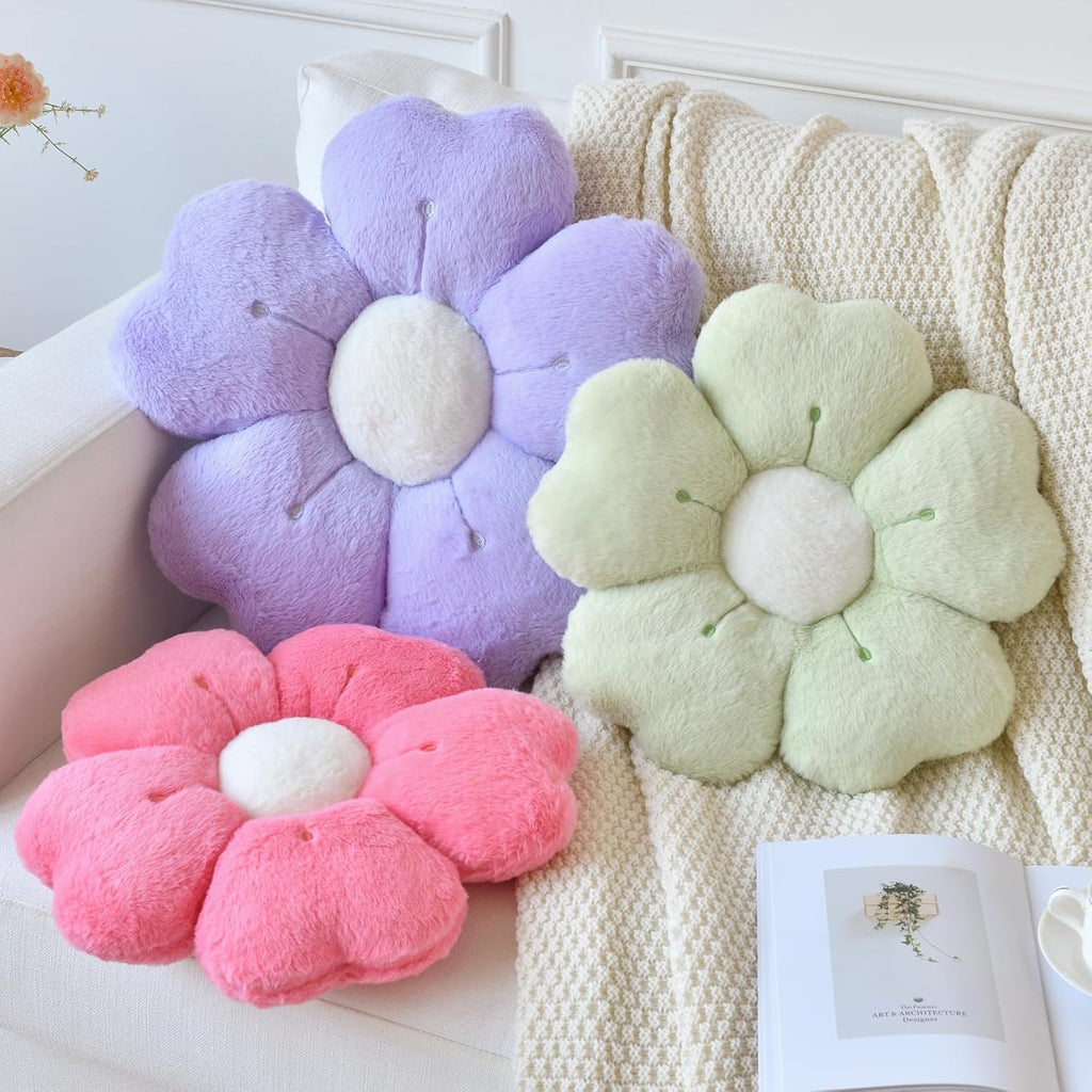 Flower Pillow, Cute Daisy Decorative Throw Pillows, Green, 15 Inches