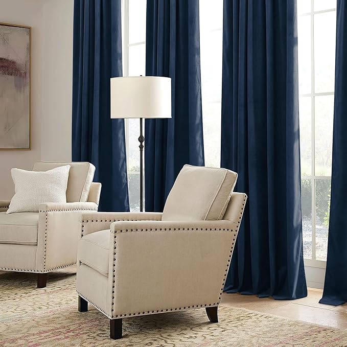 RYB HOME Navy Velvet Curtains 96 inches- Velevt Blackout Curtains - Image 5