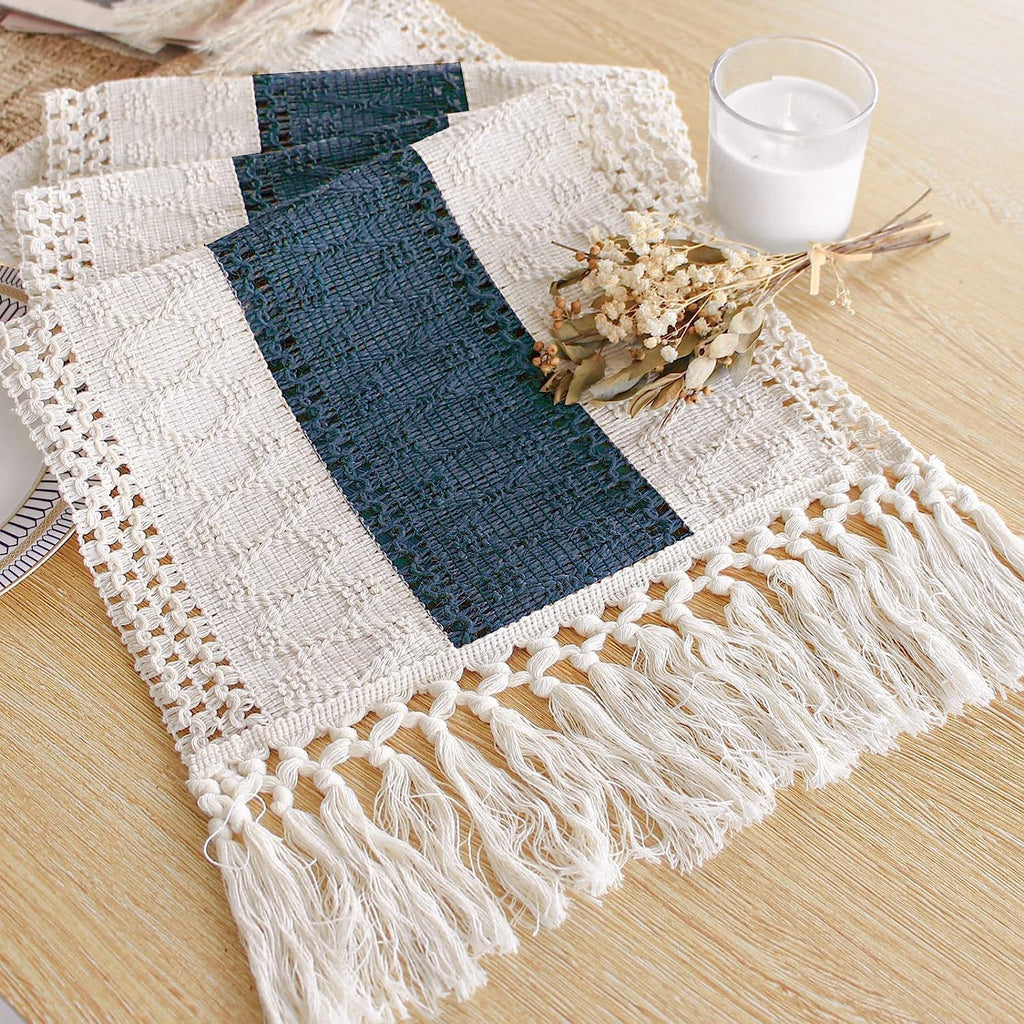 FEXIA Boho Table Runner for Home Decor 12x90 Blue Fall Rustic Decorations