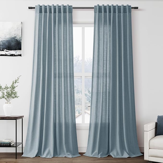 Extra Long Light Blue Linen Curtains 120 Inch by Nanspring