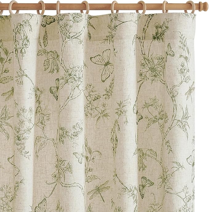 jinchan Floral Curtains Lined Linen Blend Curtain by JINCHAN