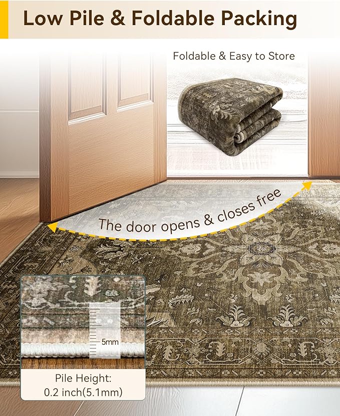 Area Rugs 5'x7' Washable Non-Slip, Floral Vintage Distress Print Pattern - Image 9