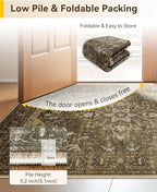 Area Rugs Round 8ft Washable Non-Slip, Floral Vintage Distress Print Pattern - Image 3