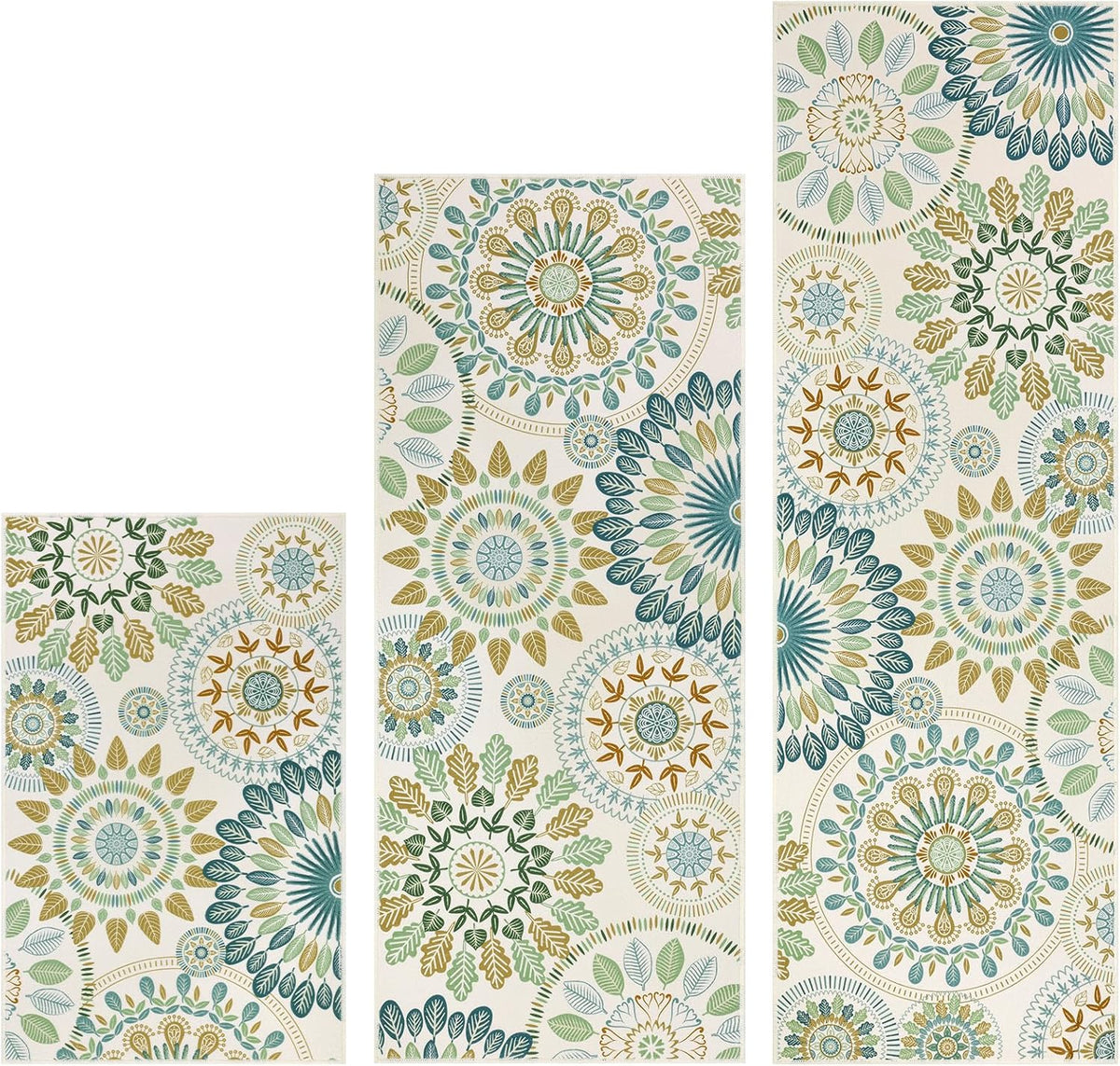 Bsmathom Farmhouse Kitchen Rugs Sets of 3, Boho Non-Slip Kitchen Mats for Floor, Kitchen Runner Rugs Non Skid Washable for Kitchen Entryway Hallway Laundry Room