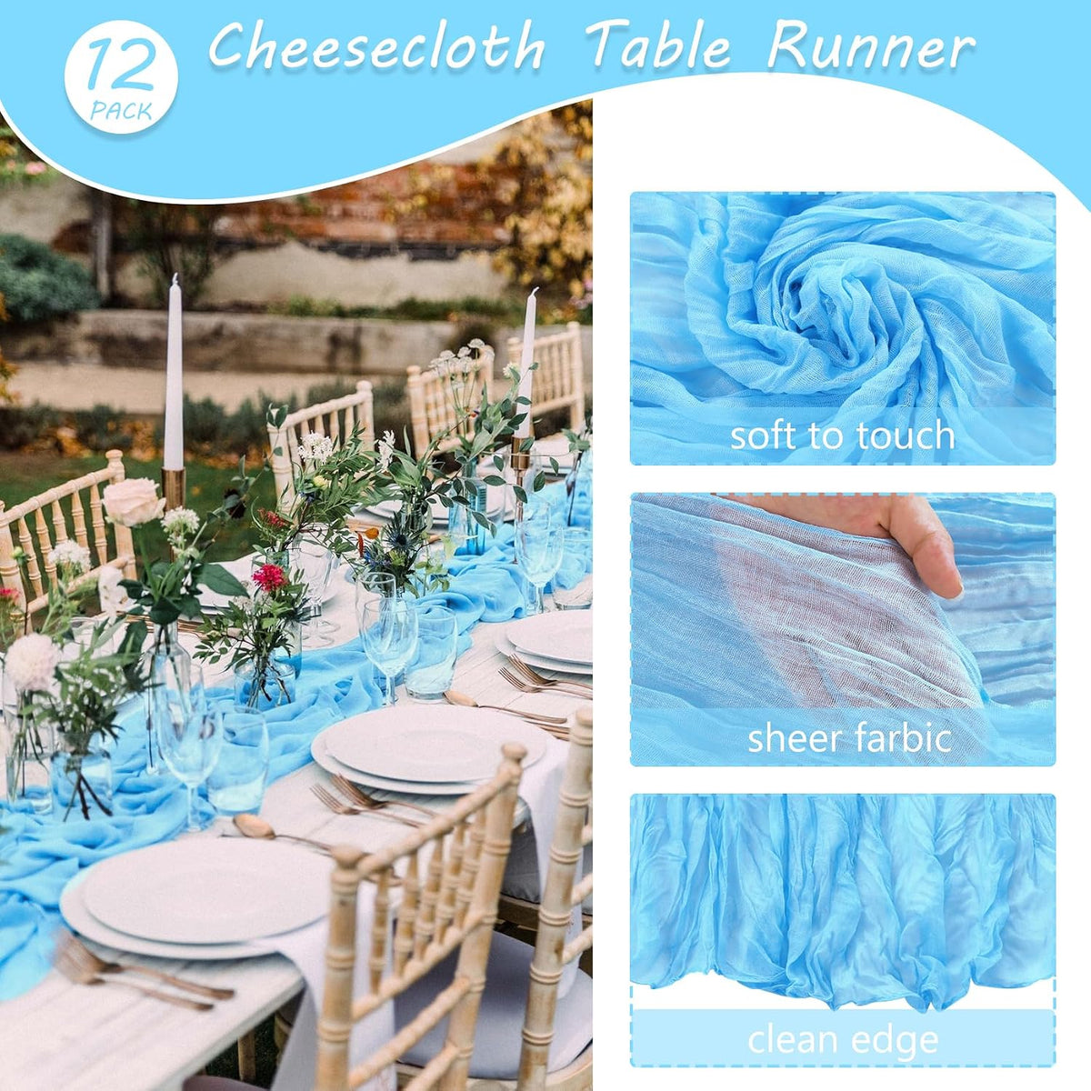35x120 Inch Baby Blue Cheesecloth Table Runner Baby Shower Birthday Decor