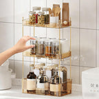 Akinbas 3 Tier Bathroom Organizer Countertop Makeup Perfume Tray Skincare Organizer for Bathroom Dresser Vanity (Gold)