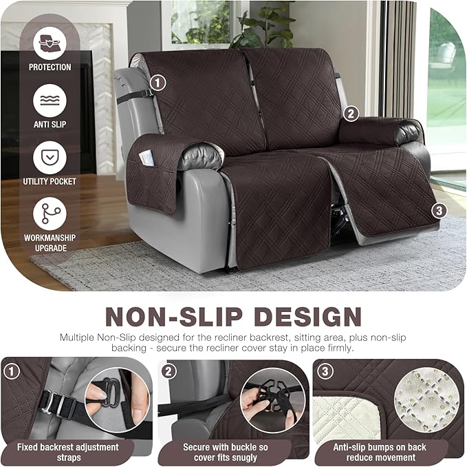 TAOCOCO 100% Waterproof Oversized Loveseat Recliner Cover, Non Slip Split Couch - Image 4