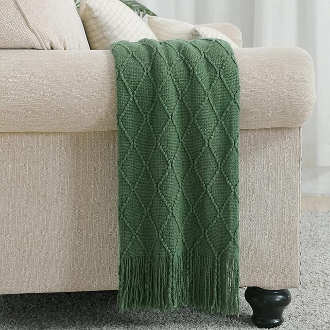 BOURINA Green Throw Blanket 50x60 Inches Throw Textured Solid Soft Sofa Couch - Image 5